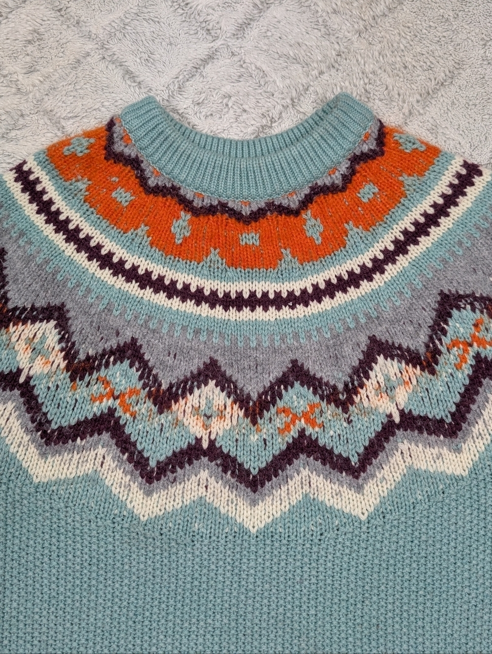 J. Crew Sweater Womens S Blue Aqua Fair Isle Zigzag Knit Wool Alpaca Casual - Picture 3 of 10